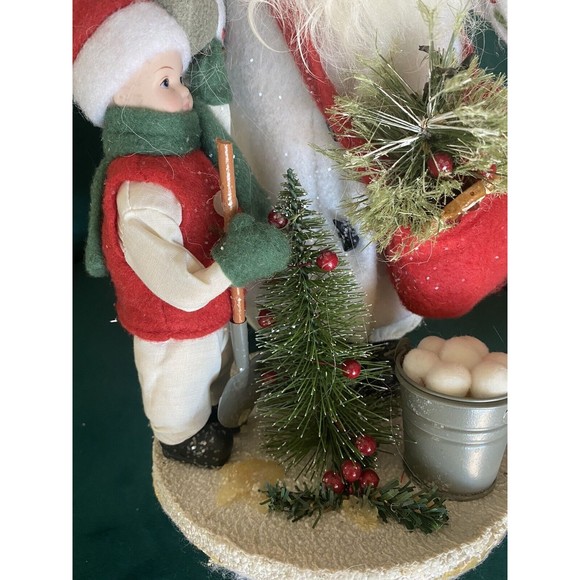 Vintage 14”Stuffed Felt standing Santa & boy 8"snow bottle brush tree snowballs - Picture 4 of 12